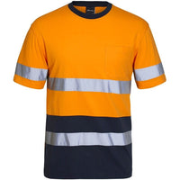 JB's Wear 6DNTC Hi Vis (D+N) Cotton T-Shirt - Front View | color:Orange/Navy|view:front