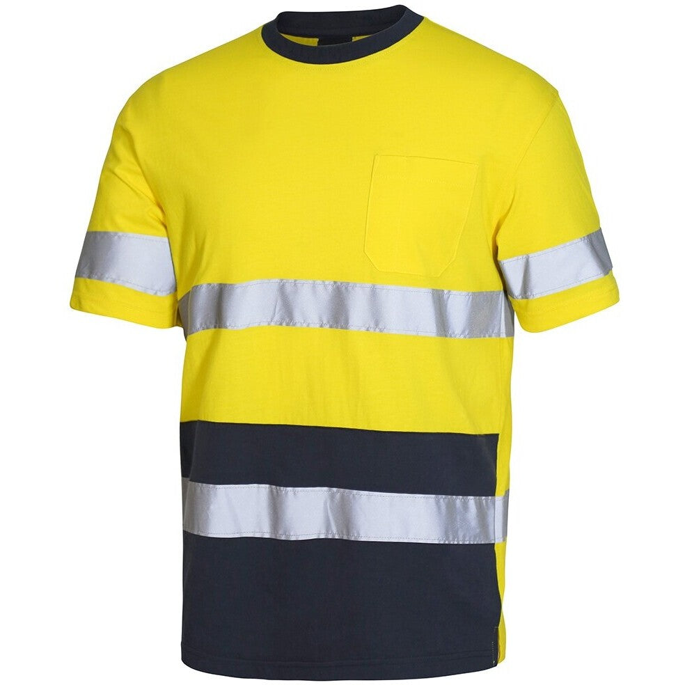 JB's Wear 6DNTC Hi Vis (D+N) Cotton T-Shirt - Side View | color:Yellow/Navy|view:side
