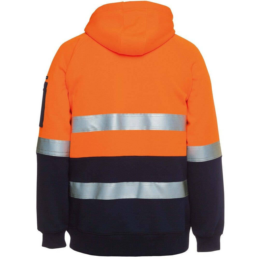JB's Wear 6DNH Hi Vis (D+N) Full Zip Fleecy Hoodie - Back View | color:Orange/Navy|view:back