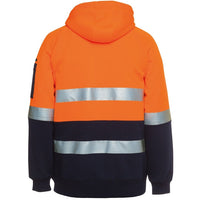 JB's Wear 6DNH Hi Vis (D+N) Full Zip Fleecy Hoodie - Back View | color:Orange/Navy|view:back