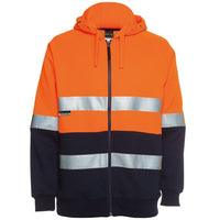 JB's Wear 6DNH Hi Vis (D+N) Full Zip Fleecy Hoodie - Front View | color:Orange/Navy|view:front