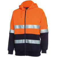 JB's Wear 6DNH Hi Vis (D+N) Full Zip Fleecy Hoodie - Side View | color:Orange/Navy|view:side