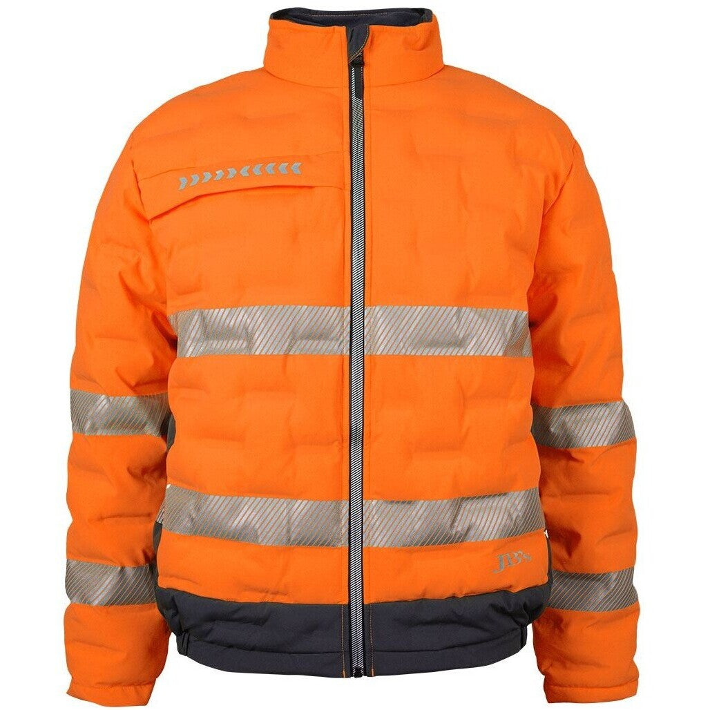 JB's Wear 6DGJ Hi Vis (D+N) Graphene Puffer Jacket - Front View | color:Orange/Charcoal|view:front