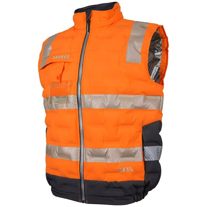 JB's Wear 6DGV Hi Vis (D+N) Graphene Puffer Vest - Side View | color:Orange/Charcoal|view:side