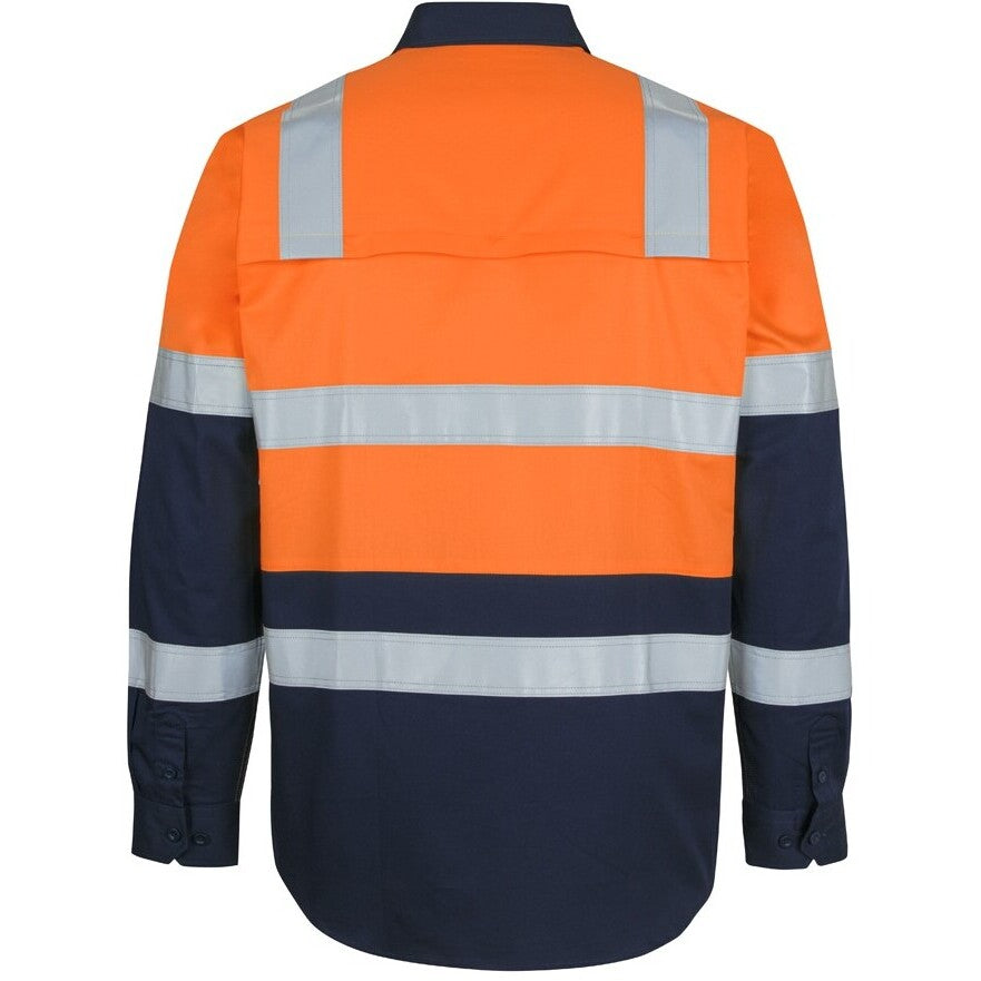 JB's Wear 6DNW3 Hi Vis (D+N) L/S 150G Level 3 Work Shirt - Back View | color:Orange/Navy|view:back