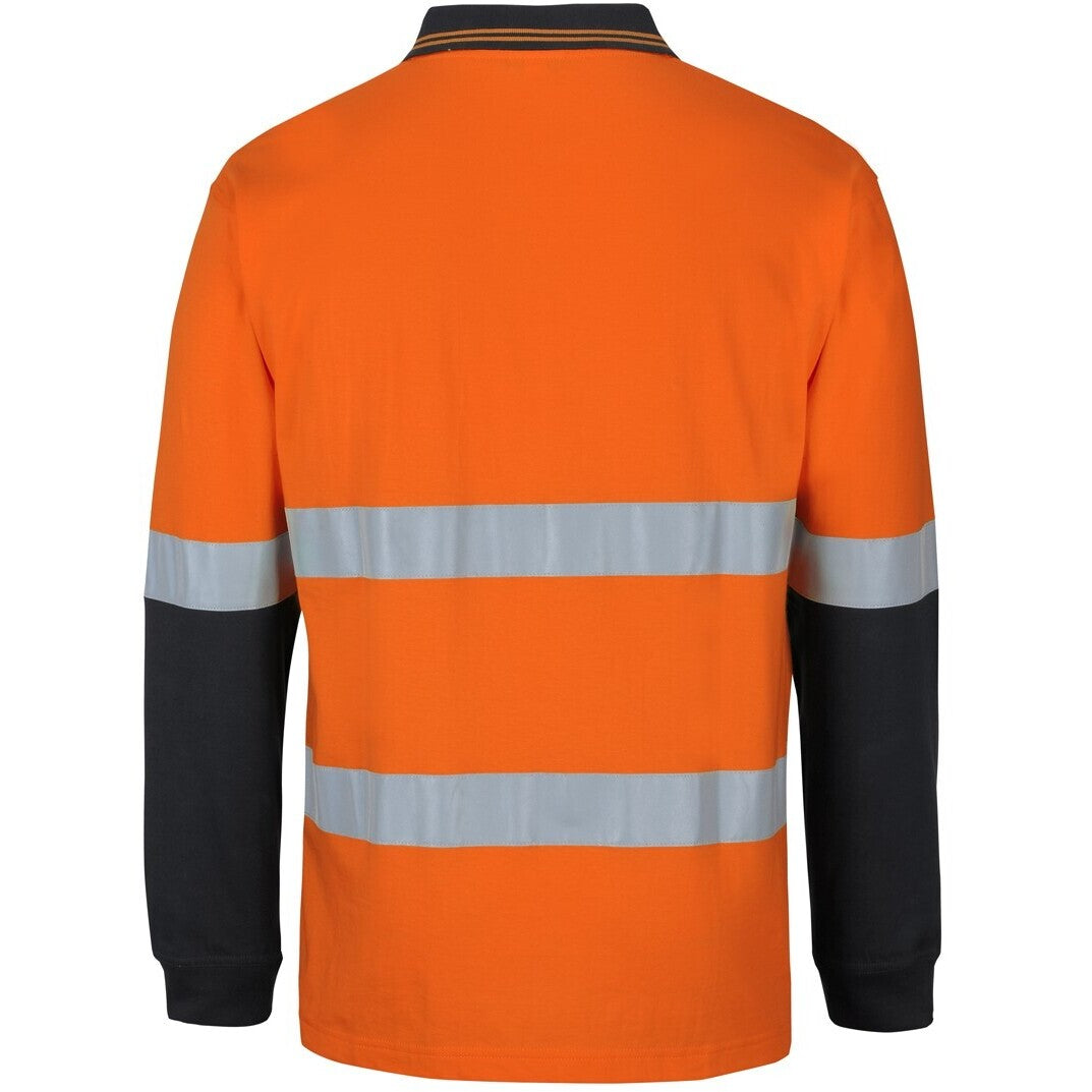 JB's Wear 6DCPL Hi Vis (D+N) L/S Cotton Polo - Back View | color:Orange/Black|view:back