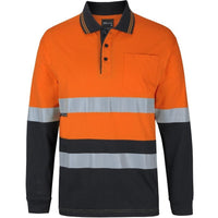JB's Wear 6DCPL Hi Vis (D+N) L/S Cotton Polo - Front View | color:Orange/Black|view:front