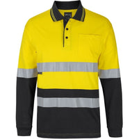 JB's Wear 6DCPL Hi Vis (D+N) L/S Cotton Polo - Front View | color:Yellow/Black|view:front