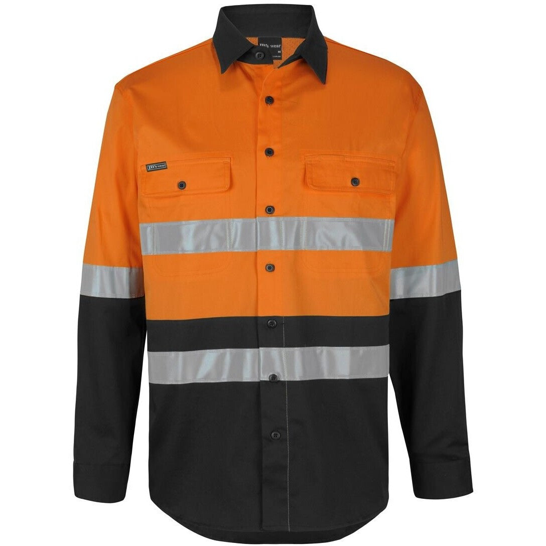 JB's Wear 6DSWL Hi Vis (D+N) L/S Stretch Work Shirt - Front View | color:Orange/Black|view:front