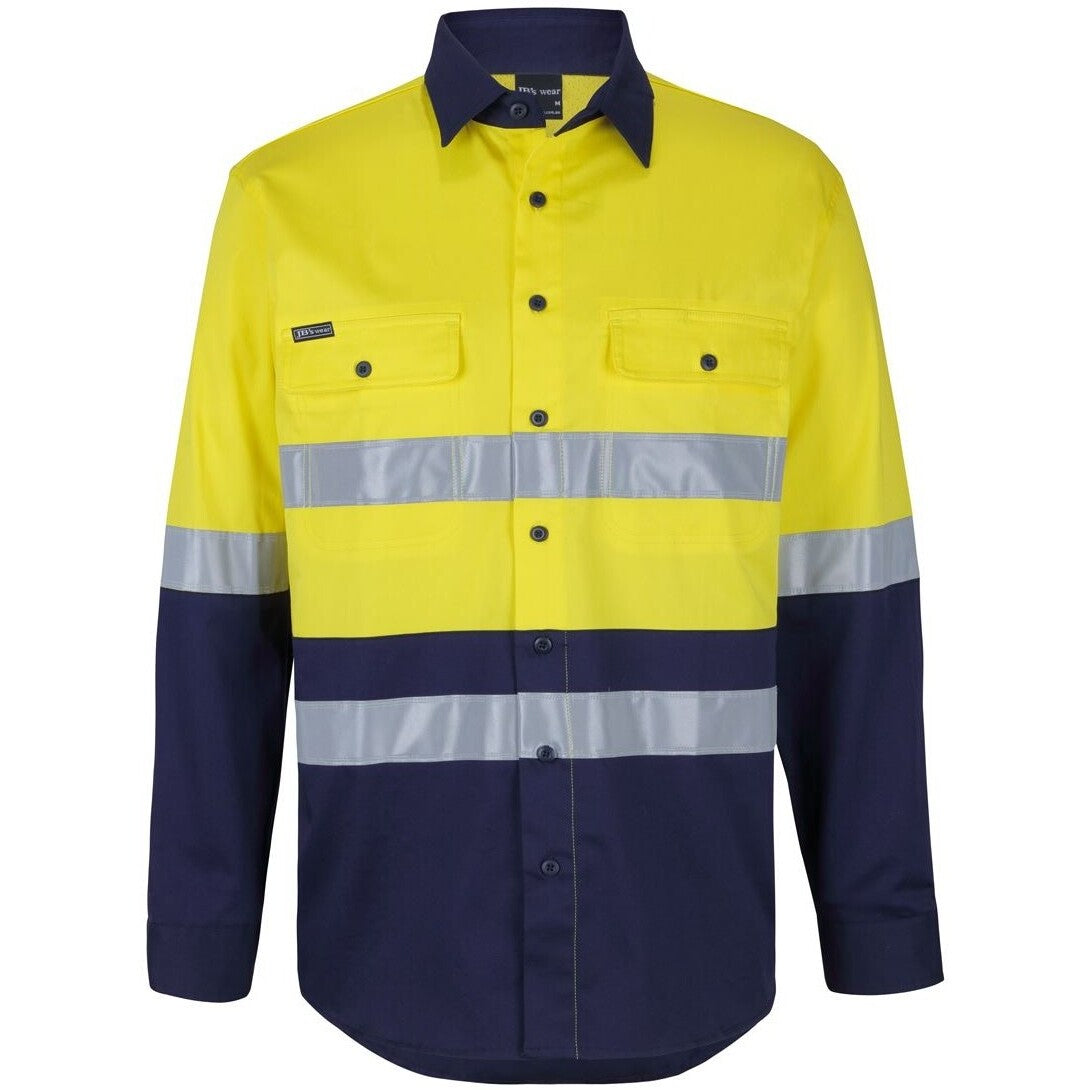 JB's Wear 6DSWL Hi Vis (D+N) L/S Stretch Work Shirt - Front View | color:Yellow/Navy|view:front