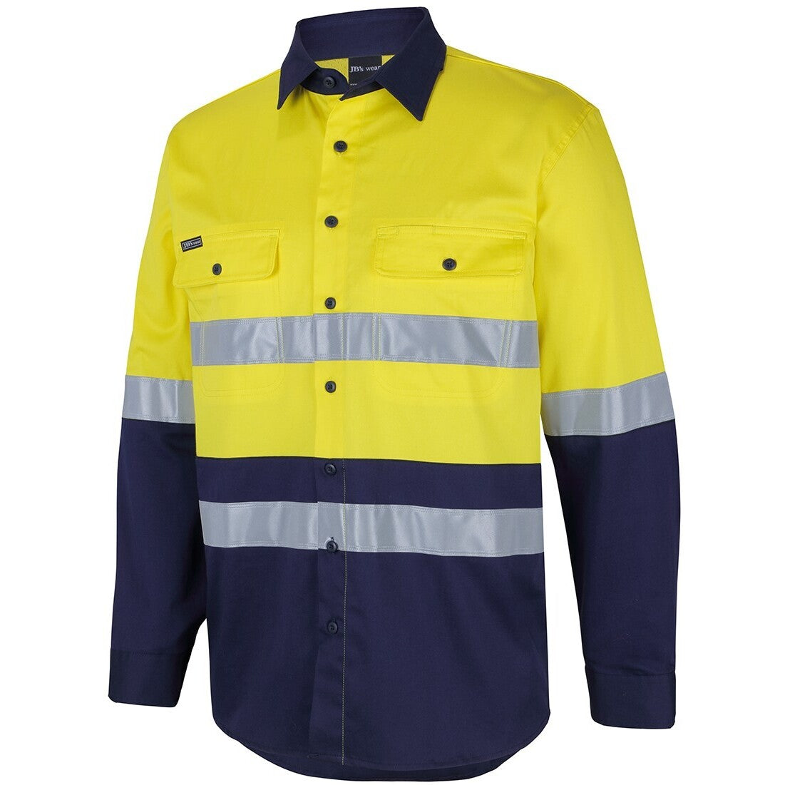 JB's Wear 6DSWL Hi Vis (D+N) L/S Stretch Work Shirt - Side View | color:Yellow/Navy|view:side