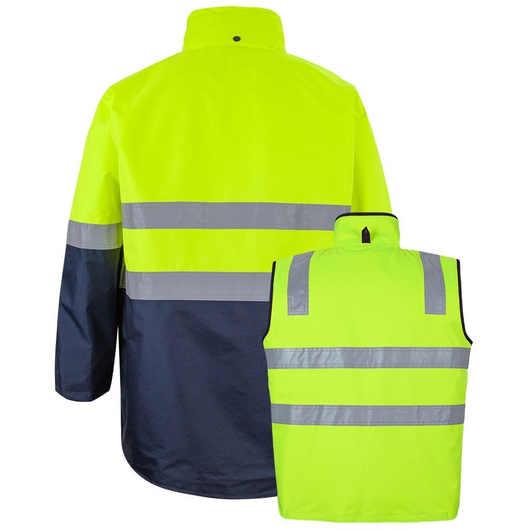JB's Wear K6DNJ Hi Vis (D+N) Long Line 4 in 1 Jacket - Back View | color:Lime/Navy|view:back