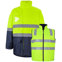 JB's Wear K6DNJ Hi Vis (D+N) Long Line 4 in 1 Jacket - Front View | color:Lime/Navy|view:front