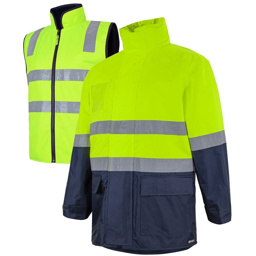 JB's Wear K6DNJ Hi Vis (D+N) Long Line 4 in 1 Jacket - Side View | color:Lime/Navy|view:side