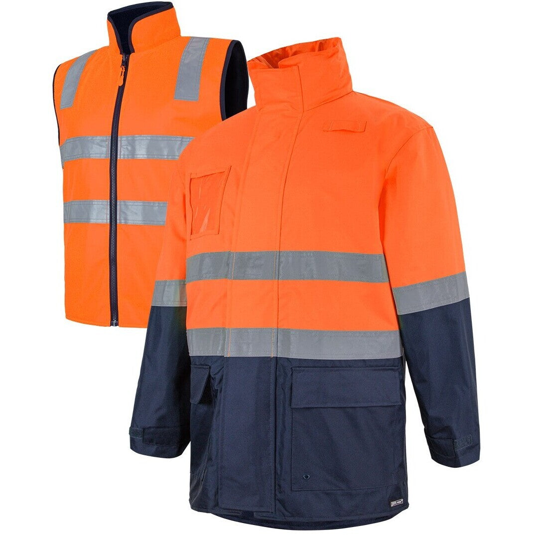 JB's Wear K6DNJ Hi Vis (D+N) Long Line 4 in 1 Jacket - Side View | color:Orange/Navy|view:side