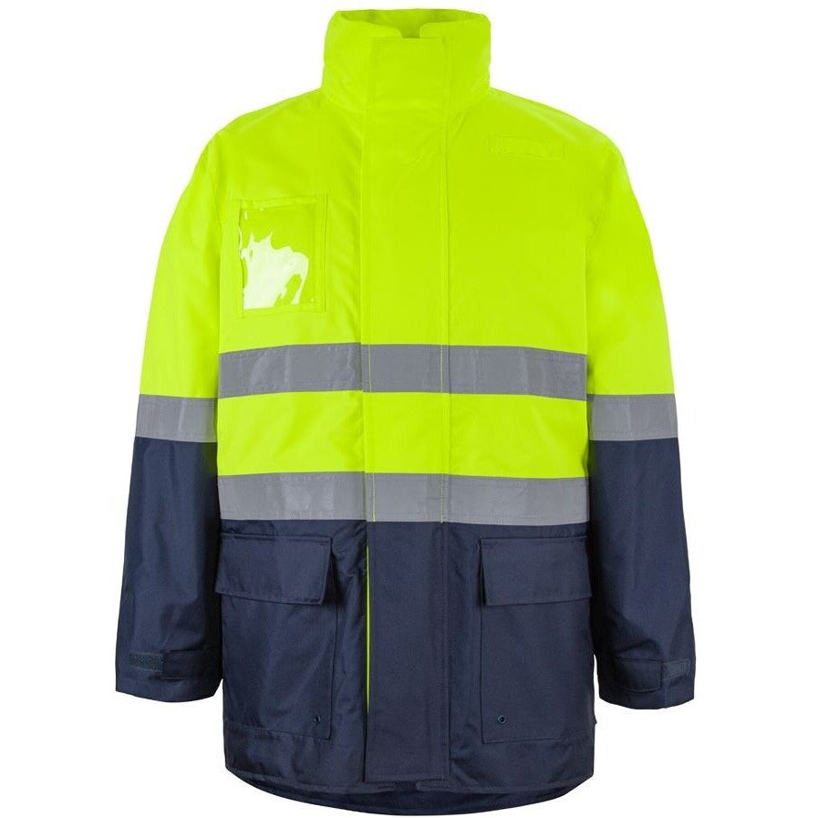 JB's Wear 6DNLL Hi Vis (D+N) Long Line Jacket - Front View | color:Lime/Navy|view:front
