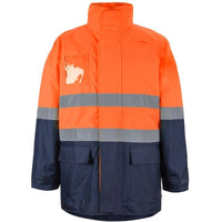 JB's Wear 6DNLL Hi Vis (D+N) Long Line Jacket - Front View | color:Orange/Navy|view:front