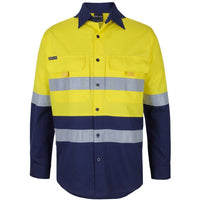 JB's Wear 6DNRL Hi Vis (D+N) Ripstop L/S Fishing Shirt - Front View | color:Yellow/Navy|view:front
