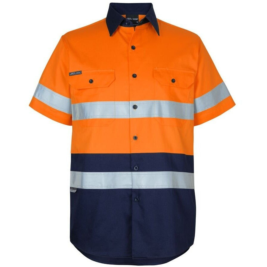 JB's Wear 6DNWS Hi Vis (D+N) S/S 150g Work Shirt - Front View | color:Orange/Navy|view:front