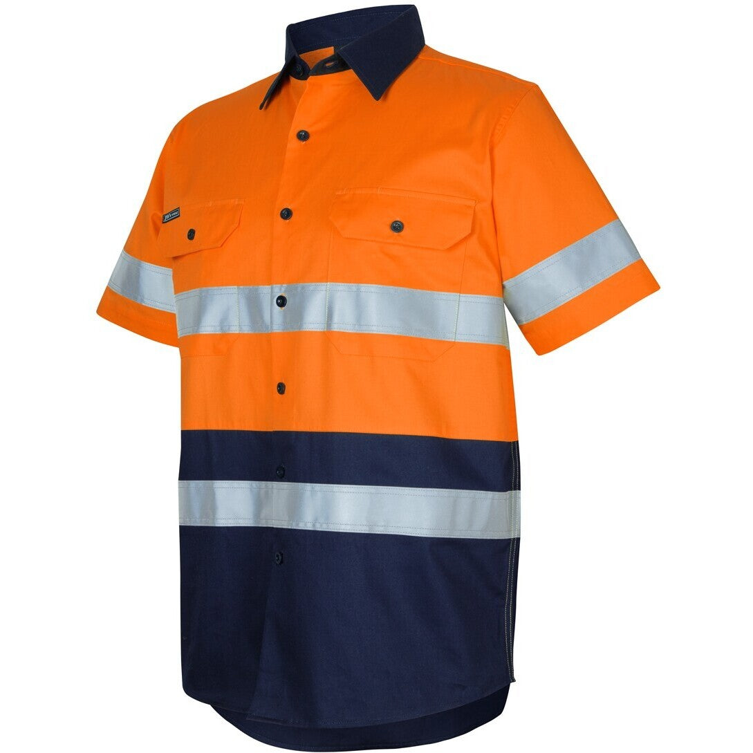 JB's Wear 6DNWS Hi Vis (D+N) S/S 150g Work Shirt - Side View | color:Orange/Navy|view:side