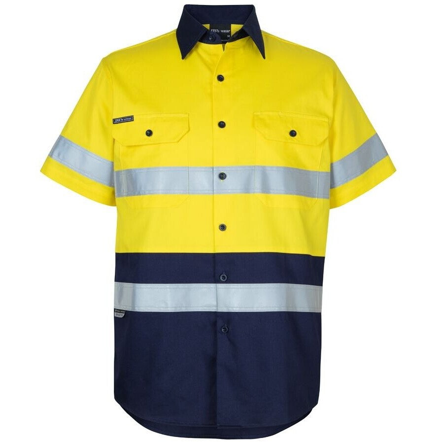 JB's Wear 6DNWS Hi Vis (D+N) S/S 150g Work Shirt - Front View | color:Yellow/Navy|view:front