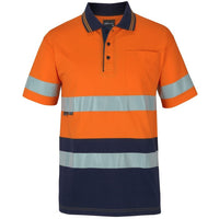 JB's Wear 6DCPS Hi Vis (D+N) S/S Cotton Polo - Front View | color:Orange/Navy|view:front