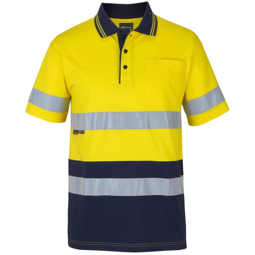JB's Wear 6DCPS Hi Vis (D+N) S/S Cotton Polo - Front View | color:Yellow/Navy|view:front