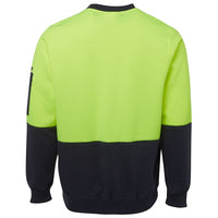 JB's Wear 6HVCN Hi Vis Fleecy Crew - Back View | color:Lime/Navy|view:back