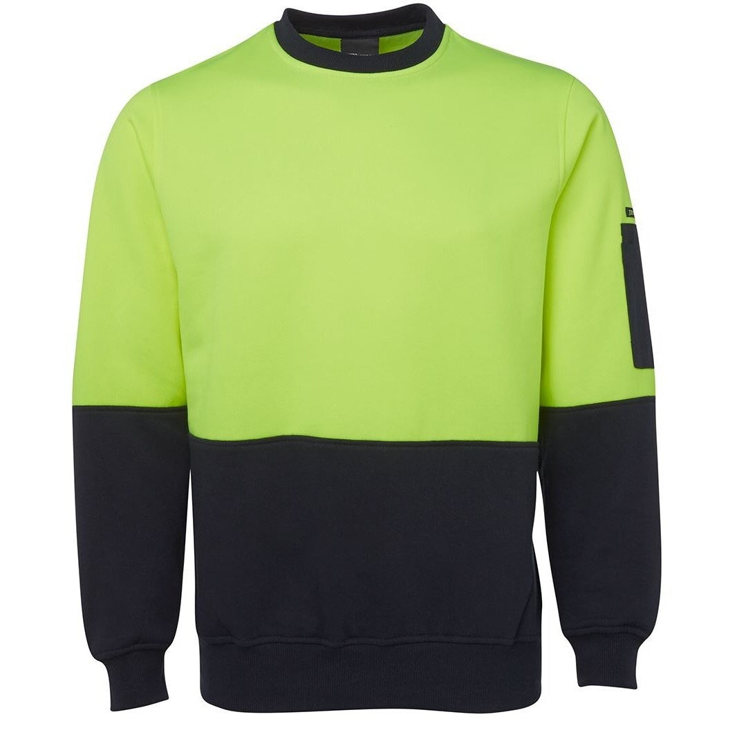 JB's Wear 6HVCN Hi Vis Fleecy Crew - Front View | color:Lime/Navy|view:front