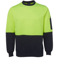 JB's Wear 6HVCN Hi Vis Fleecy Crew - Front View | color:Lime/Navy|view:front