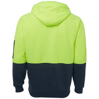 JB's Wear 6HVH Hi Vis Full Zip Fleecy Hoodie - Back View | color:Lime/Navy|view:back