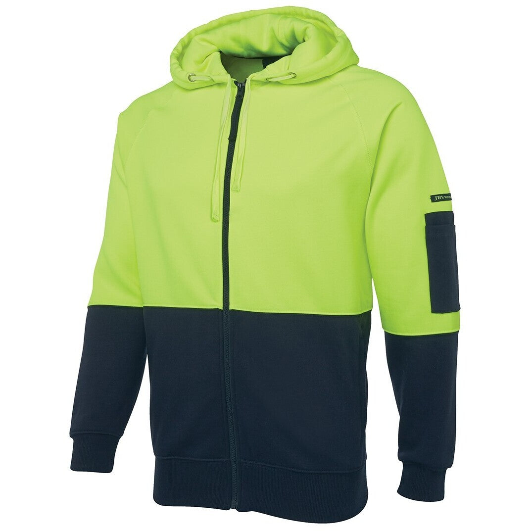 JB's Wear 6HVH Hi Vis Full Zip Fleecy Hoodie - Side View | color:Lime/Navy|view:side