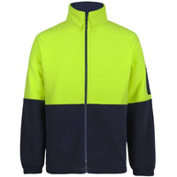 JB's Wear 6HVPE Hi Vis Full ZIp Polar Fleece - Front View | color:Lime/Navy|view:front