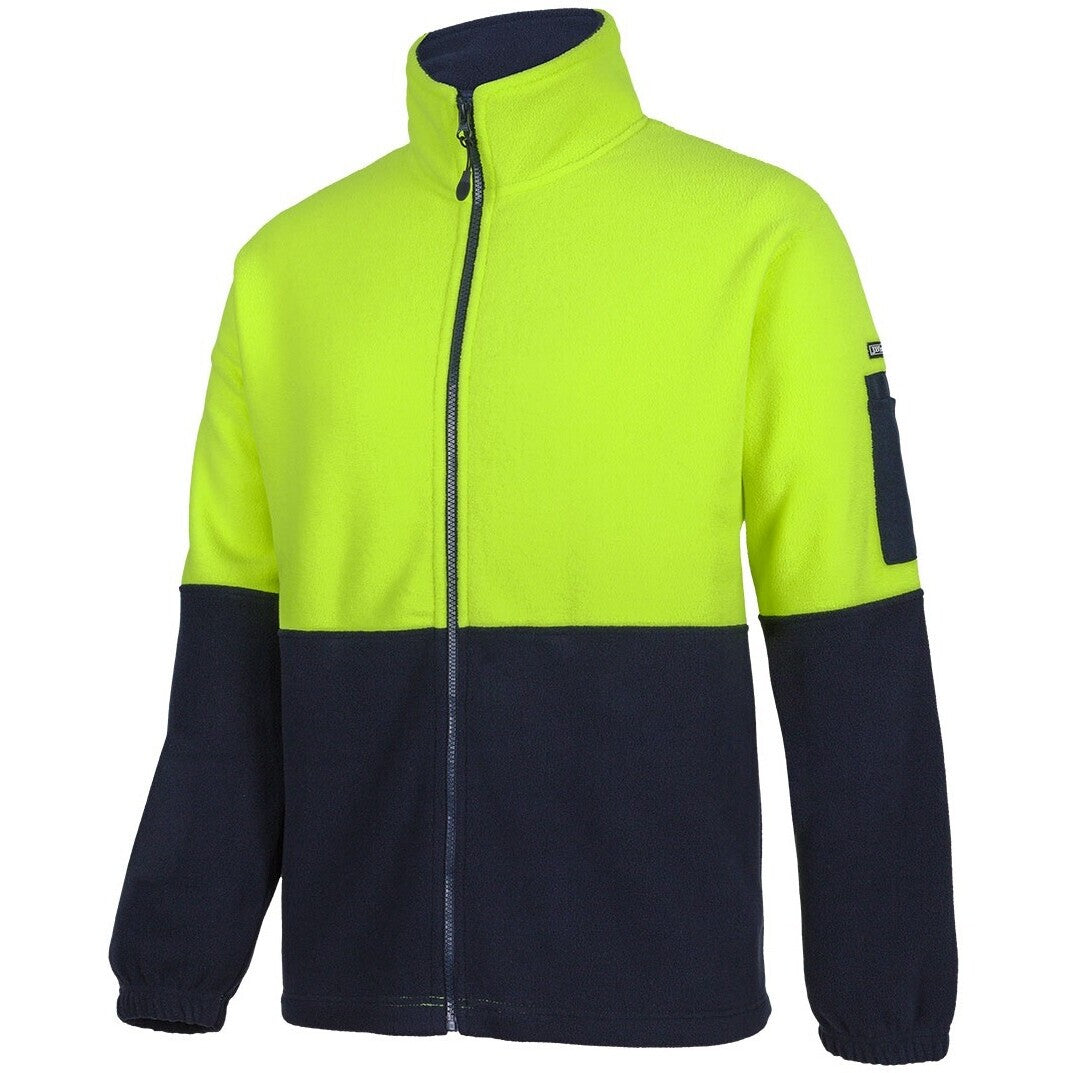 JB's Wear 6HVPE Hi Vis Full ZIp Polar Fleece - Side View | color:Lime/Navy|view:side