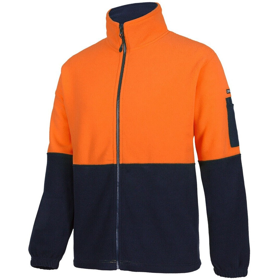 JB's Wear 6HVPE Hi Vis Full ZIp Polar Fleece - Side View | color:Orange/Navy|view:side