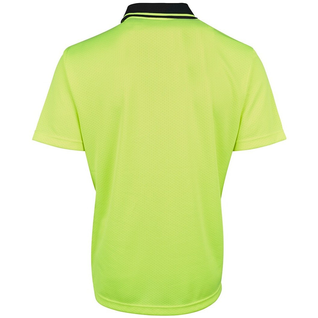 JB's Wear 6HJNC Hi Vis Jacquard Non Cuff Polo - Back View | color:Lime/Black|view:back