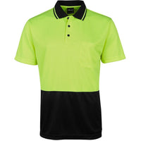 JB's Wear 6HJNC Hi Vis Jacquard Non Cuff Polo - Front View | color:Lime/Black|view:front