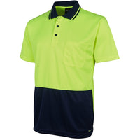 JB's Wear 6HJNC Hi Vis Jacquard Non Cuff Polo - Side View | color:Lime/Navy|view:side