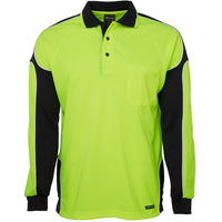 JB's Wear 6AP4L Hi Vis L/S Arm Panel Polo - Front View | color:Lime/Black|view:front
