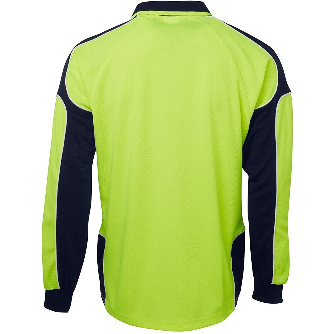 JB's Wear 6AP4L Hi Vis L/S Arm Panel Polo - Back View | color:Lime/Navy|view:back