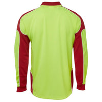 JB's Wear 6AP4L Hi Vis L/S Arm Panel Polo - Back View | color:Lime/Red|view:back