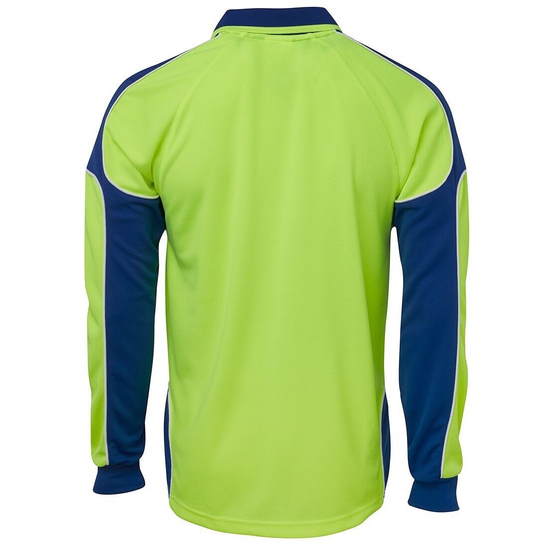 JB's Wear 6AP4L Hi Vis L/S Arm Panel Polo - Back View | color:Lime/Royal|view:back
