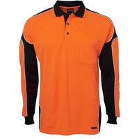 JB's Wear 6AP4L Hi Vis L/S Arm Panel Polo - Front View | color:Orange/Black|view:front