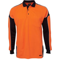JB's Wear 6AP4L Hi Vis L/S Arm Panel Polo - Front View | color:Orange/Navy|view:front