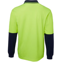 JB's Wear 6HPL Hi Vis L/S Cotton Back Polo - Back View | color:Lime/Navy|view:back