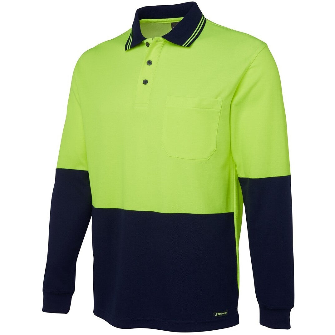 JB's Wear 6HPL Hi Vis L/S Cotton Back Polo - Side View | color:Lime/Navy|view:side