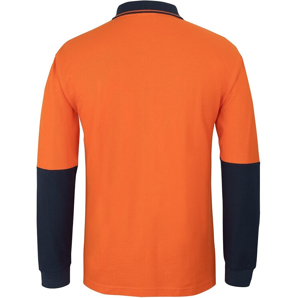JB's Wear 6HVQL Hi Vis L/S Cotton Pique Trad Polo - Back View | color:Orange/Navy|view:back