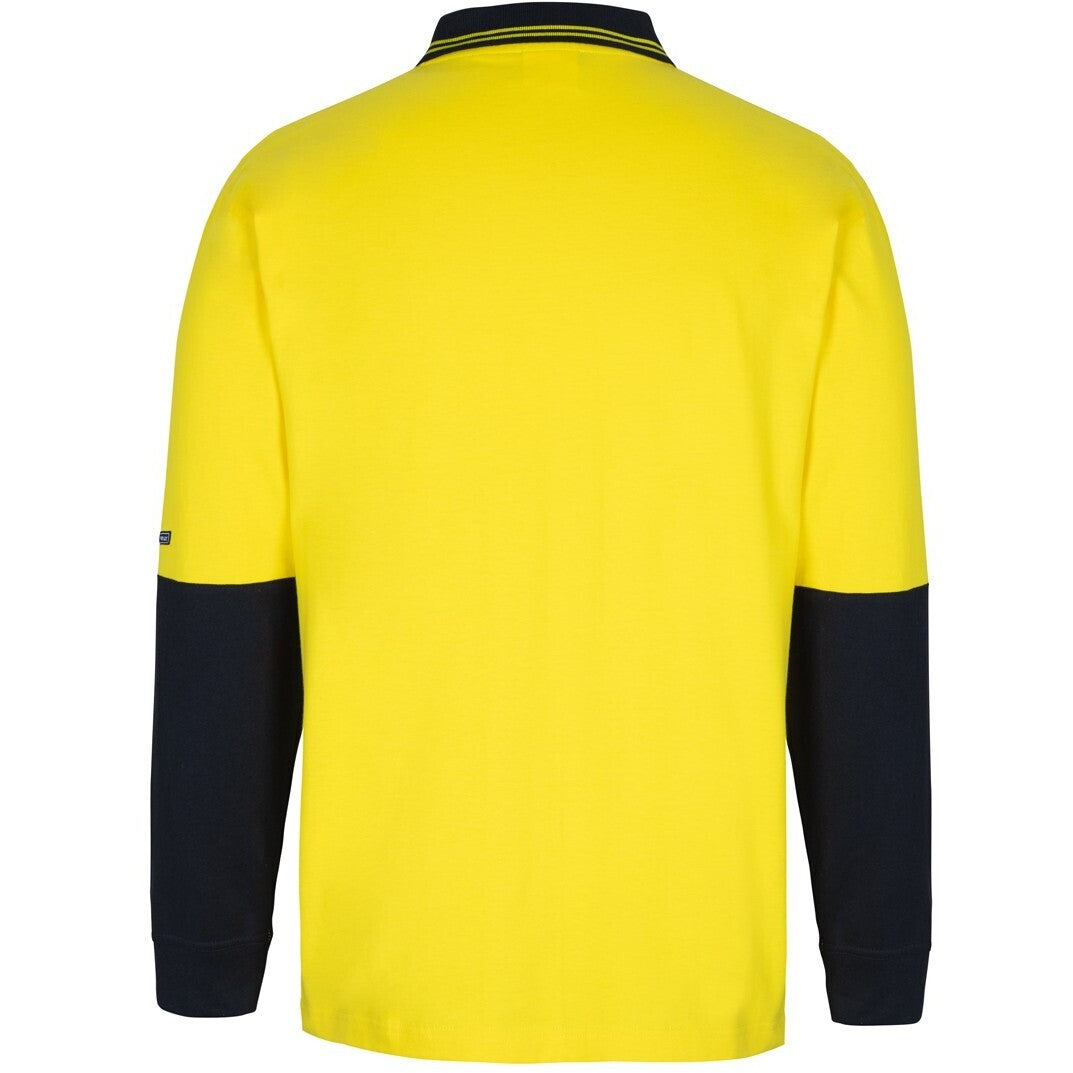 JB's Wear 6CPHL Hi Vis L/S Cotton Polo - Back View | color:Yellow/Black|view:back