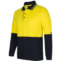 JB's Wear 6CPHL Hi Vis L/S Cotton Polo - Side View | color:Yellow/Black|view:side