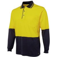 JB's Wear 6CPHL Hi Vis L/S Cotton Polo - Side View | color:Yellow/Navy|view:side